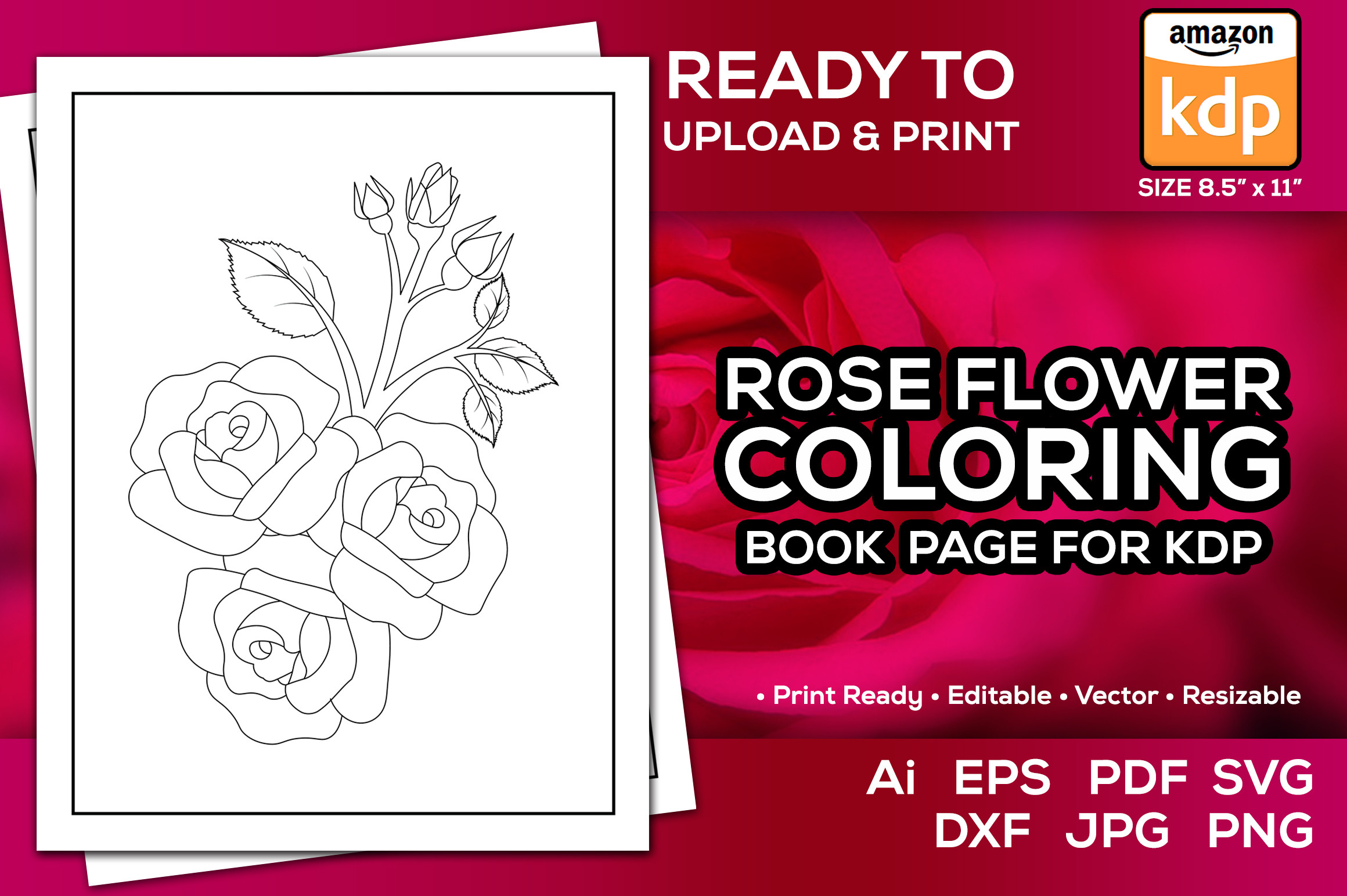 Red Roses Flower Coloring Pages Book Kdp Graphic by TeamlancerBD ...