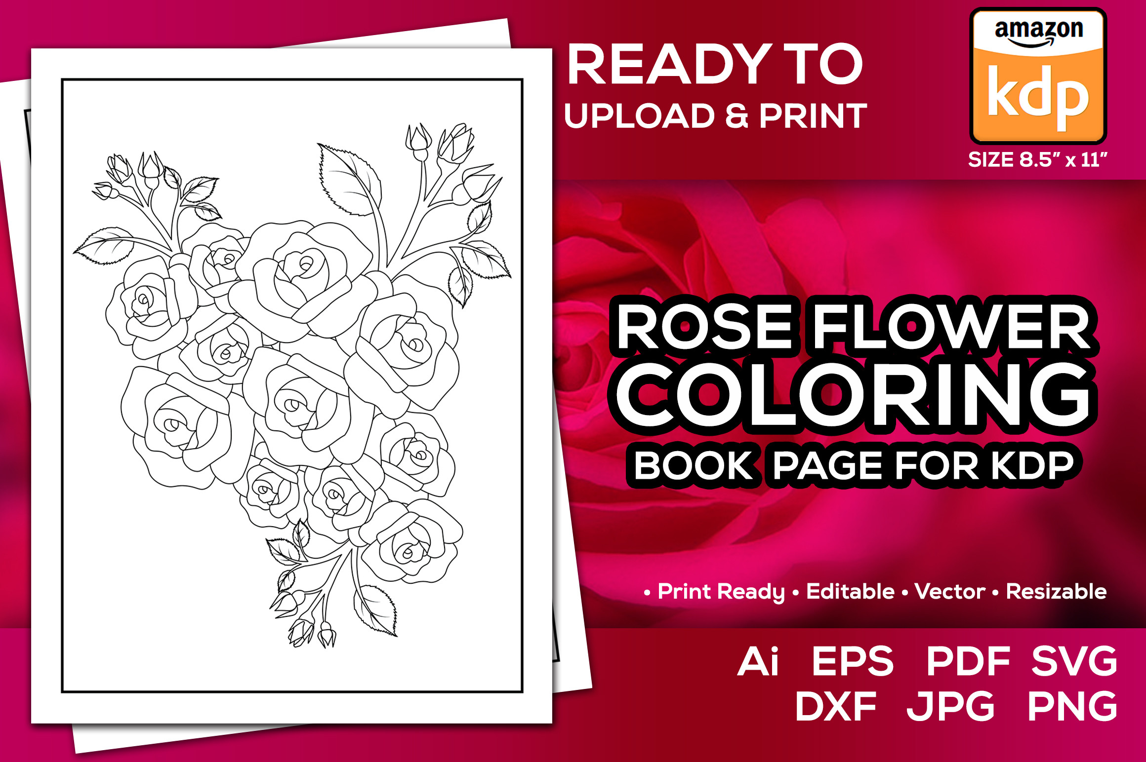 Red Roses Flower Coloring Pages Book Kdp Graphic by TeamlancerBD ...