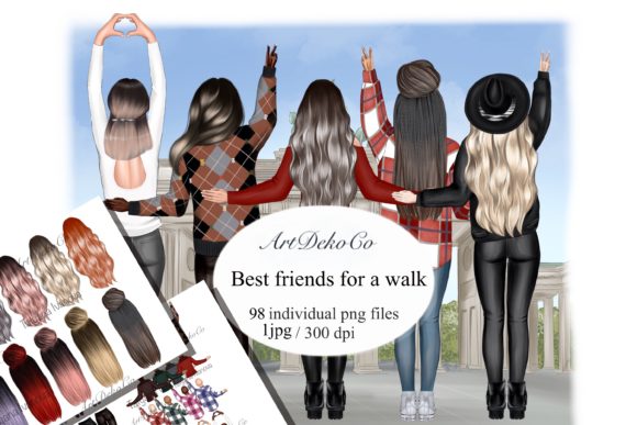 Best Friends Clipart Graphic Illustrations By ArtDekoCo