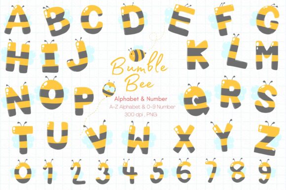 Bumble Bee Alphabet and Number Graphic Illustrations By iJStudio