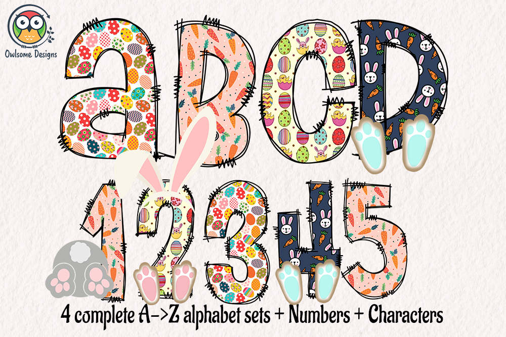 Easter Doodle Alphabet Bundle Graphic by owlsome.designs · Creative Fabrica