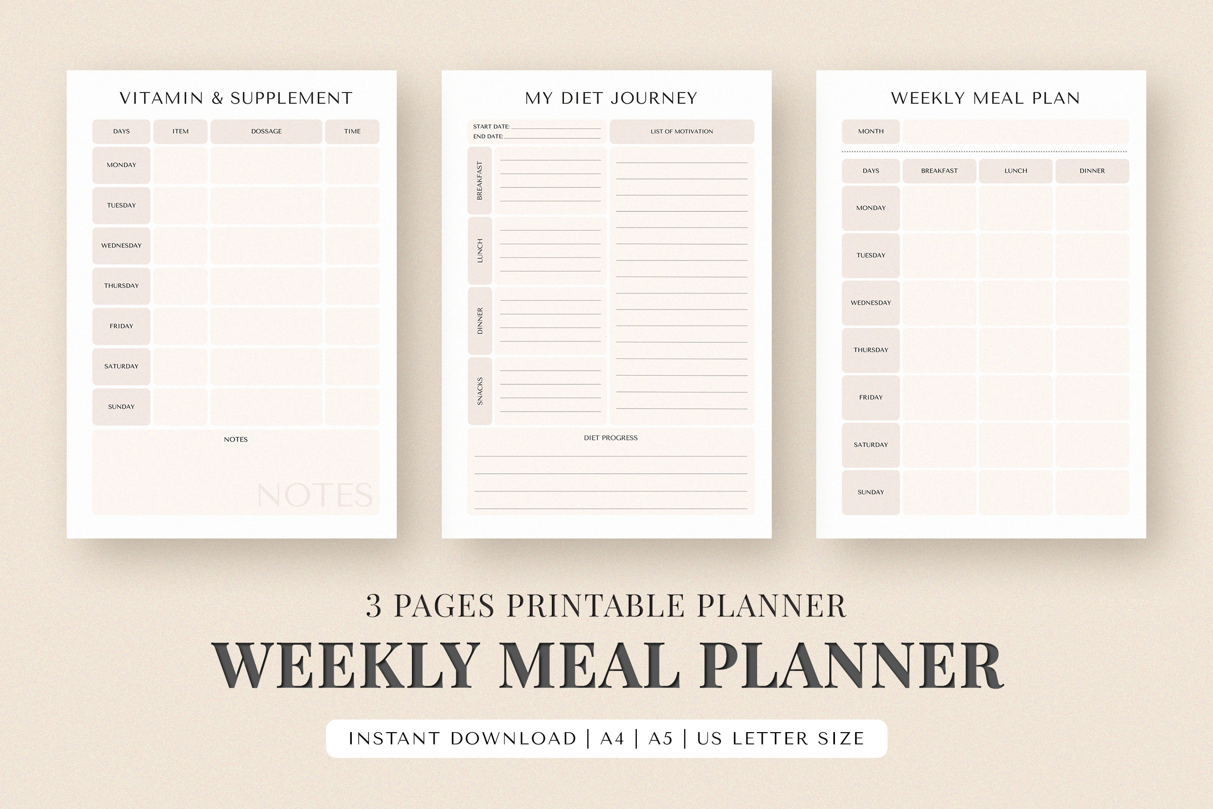 Meal Prep Printable | A4 & A5 | US