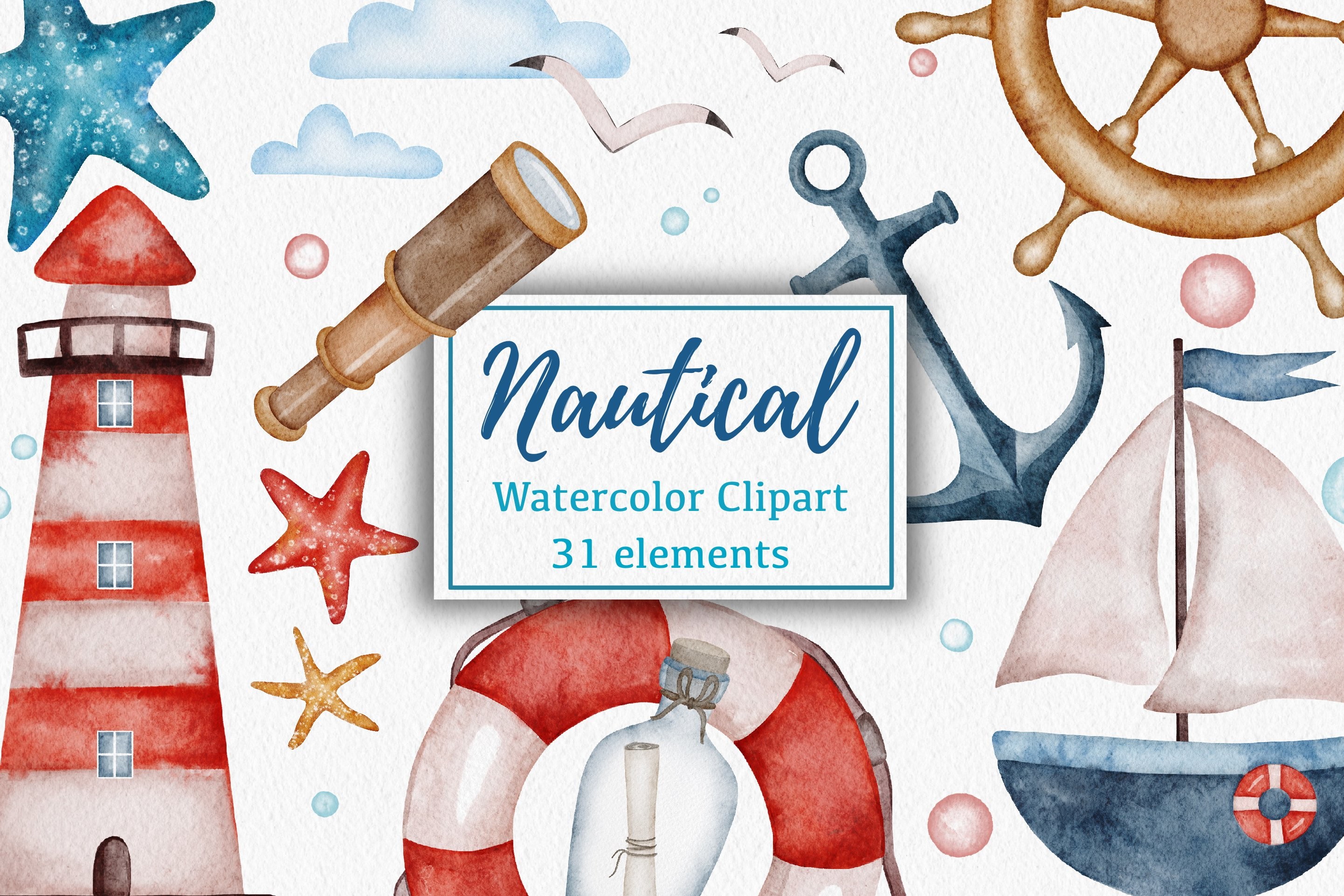 Nautical Watercolor Clipart Ocean Sea - photo 1