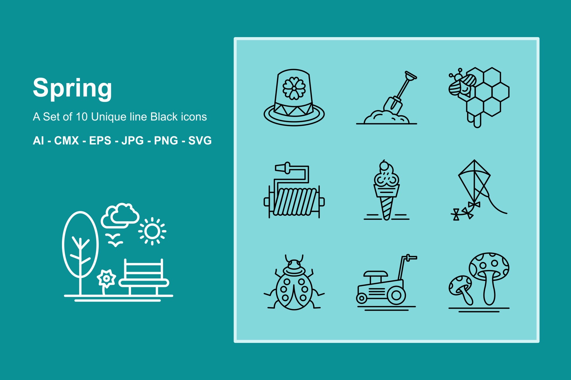 Spring Line Black Icon Set Graphic by JM Graphics · Creative Fabrica