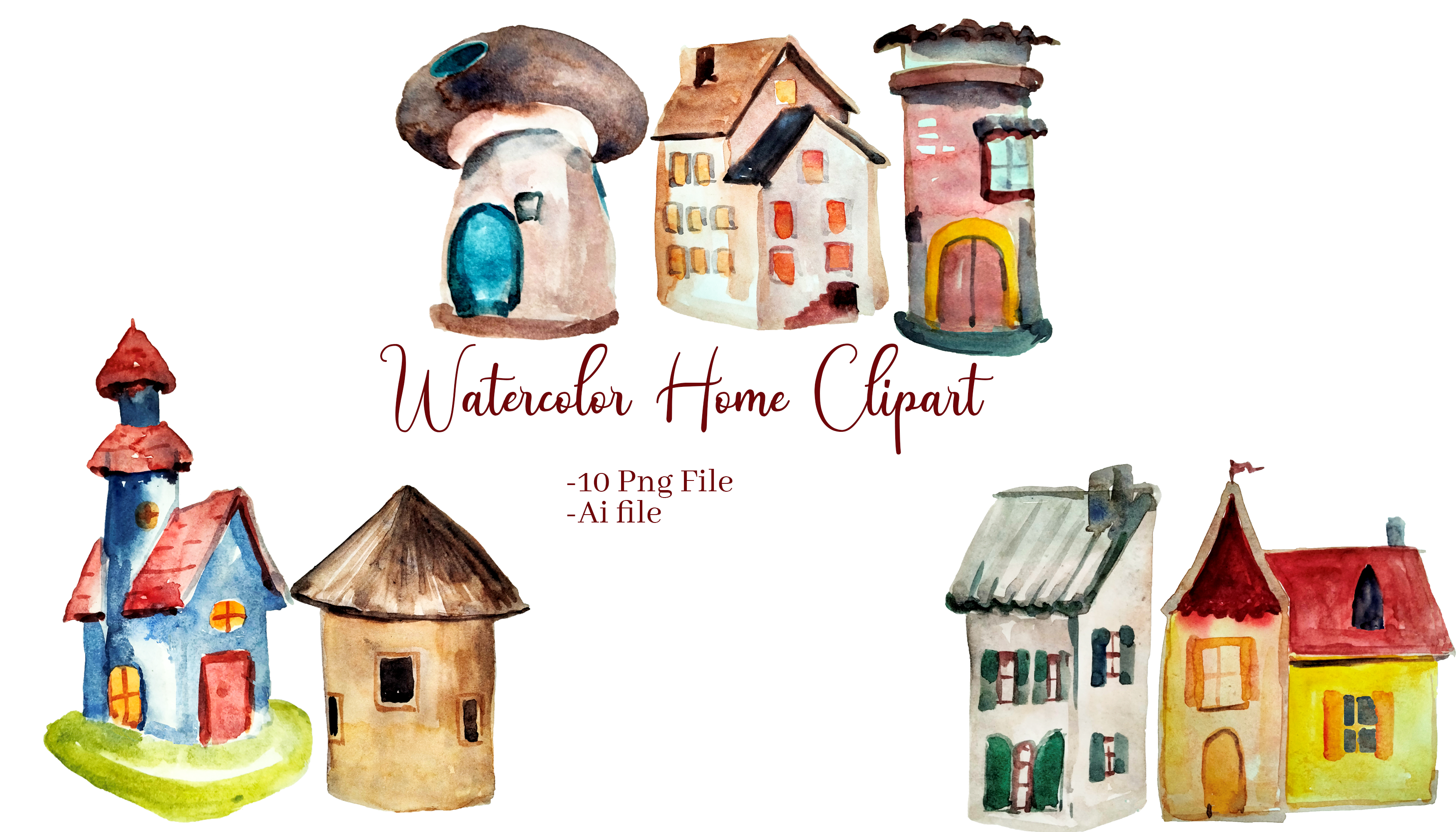 Watercolor House Clipart Set Graphic by Grizlyzen · Creative Fabrica