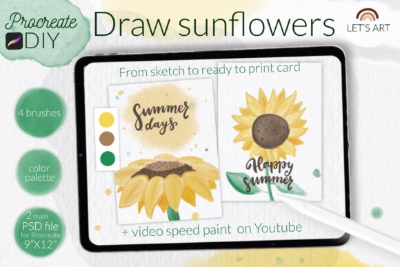 DIY Procreate Watercolor. Sunflowers