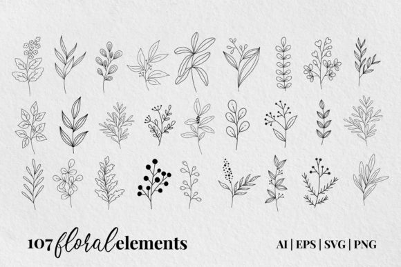 Hand Draw Floral Elements Graphic Illustrations By Lana Art