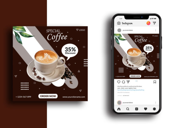 Preview of Delicious Coffee Social Media Post Ad coffee shop social media template