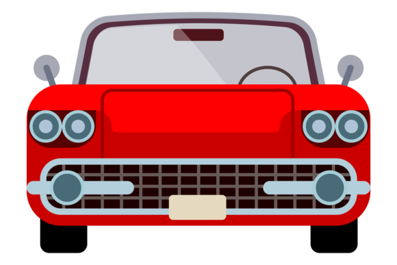Vintage Car Front View. Classic Old Red