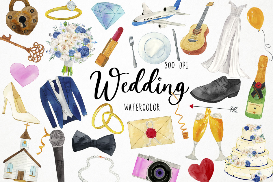 Watercolor Wedding Clipart, Marriage - photo 1
