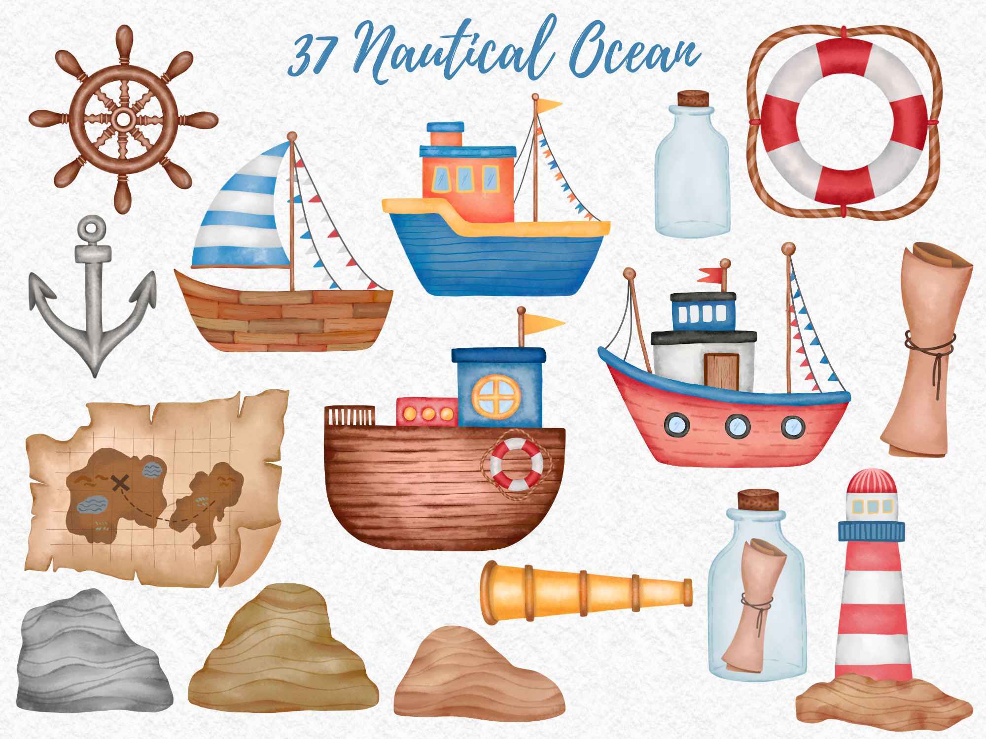 Nautical Ocean Elements Watercolor - photo 2