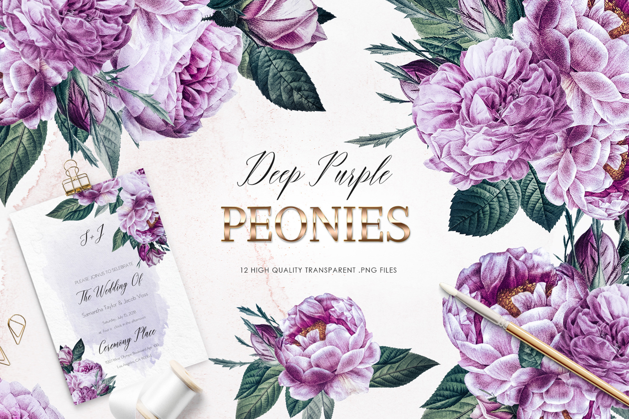 Purple Peonies Clipart, Violet Roses Graphic by CutePix · Creative Fabrica