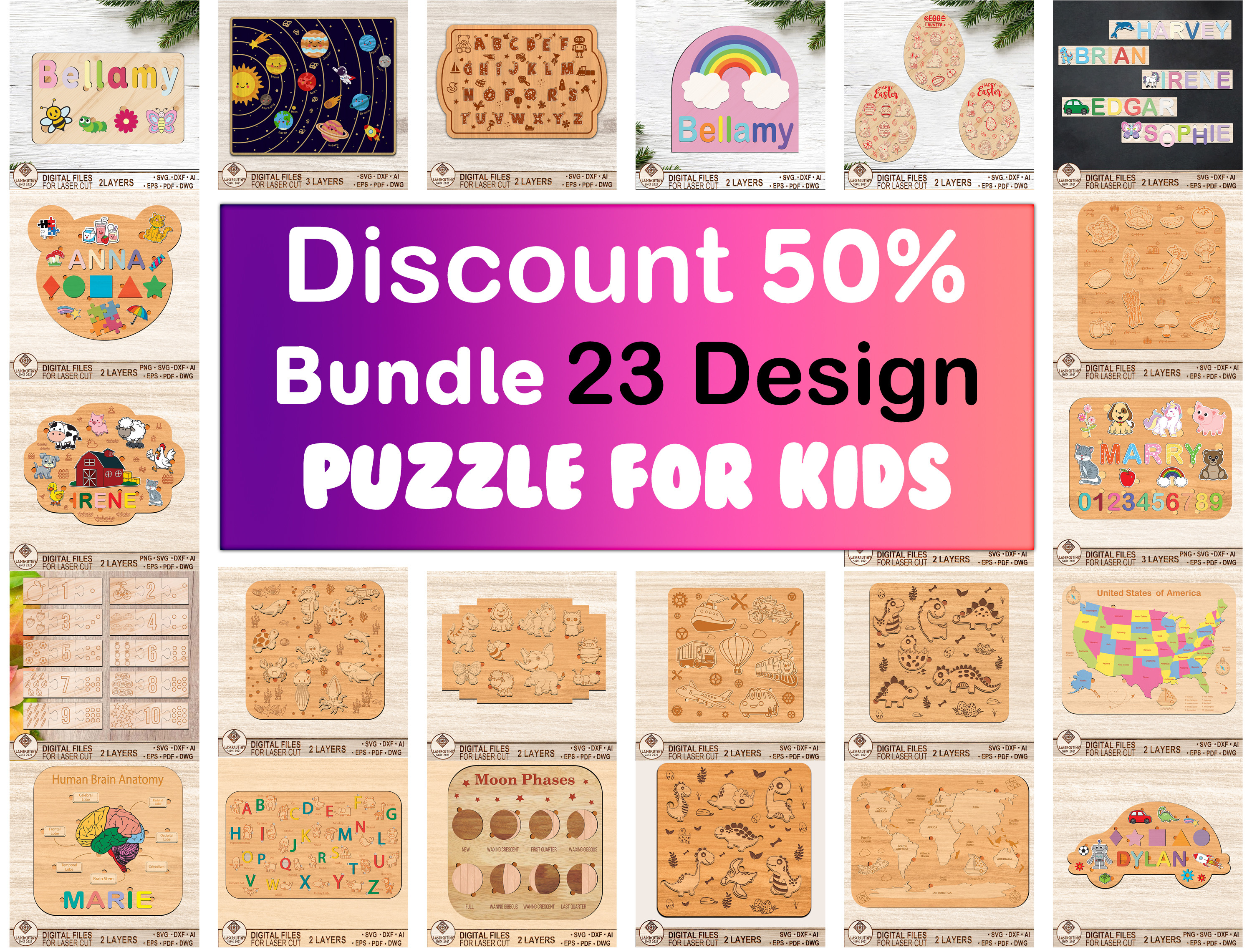 Bundle Puzzle Laser Cut File