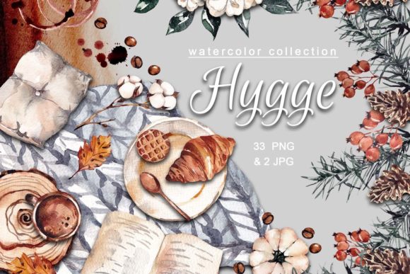 Watercolor Winter Hygge Clipart Graphics