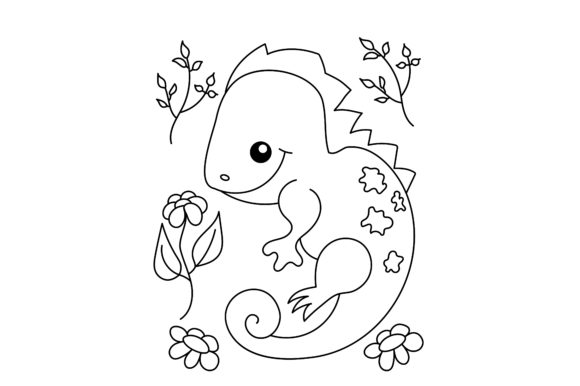 Kawaii Iguana Coloring Page