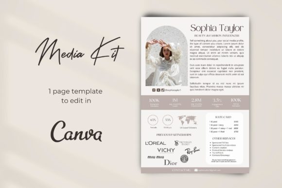 Modern beige influencer media kit Canva page design