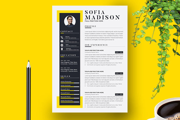 Resume Template Yellow Color Black Gráfico Modelos de Impressão Por ResumePage