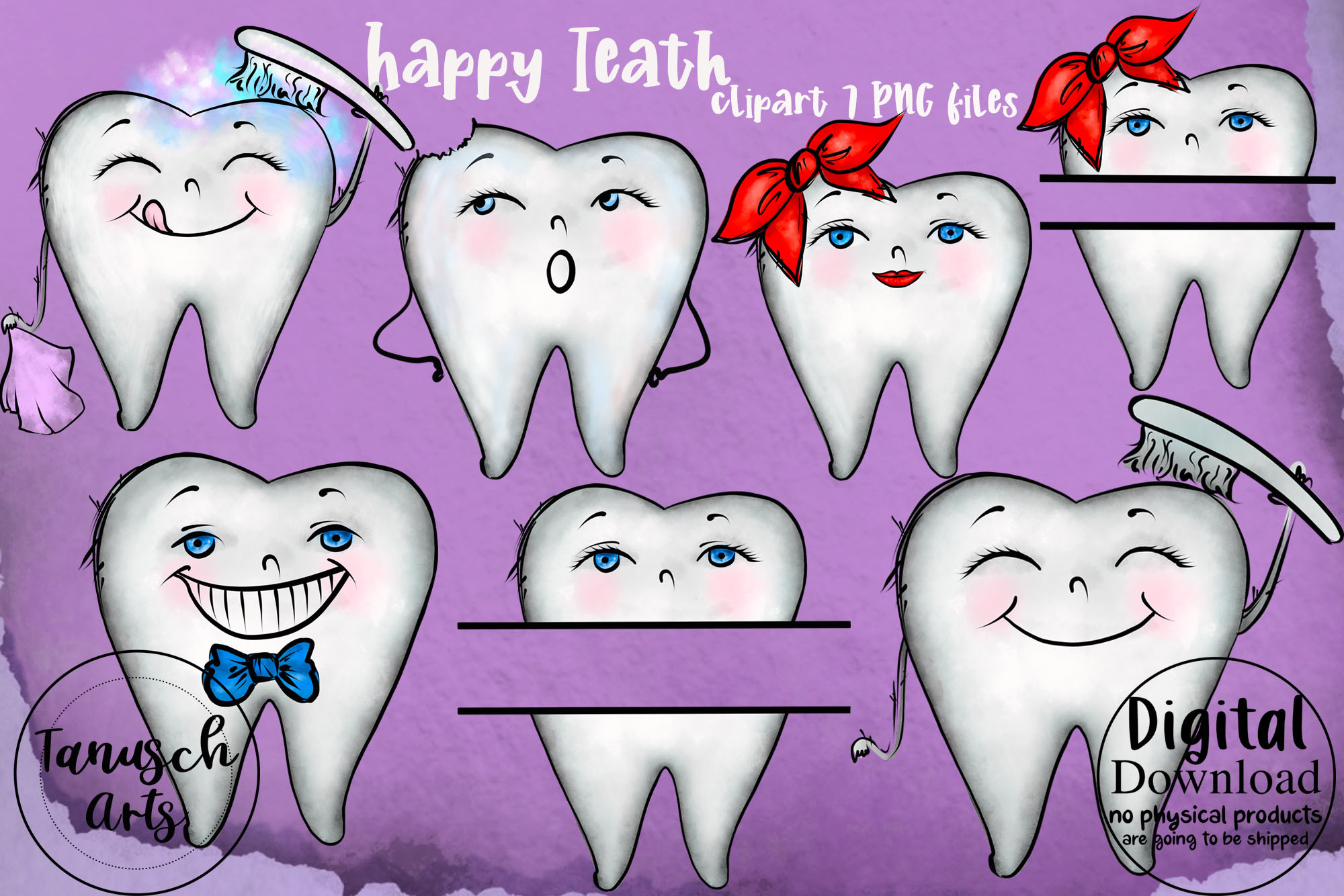 Happy Teeth Dental Clipart PNG Set - photo 1