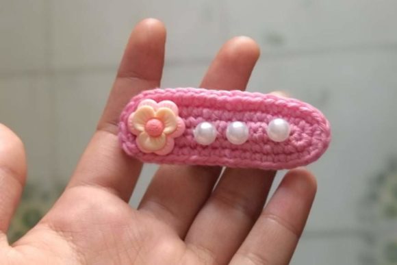 Crochet Pink Velvet Hair Clip