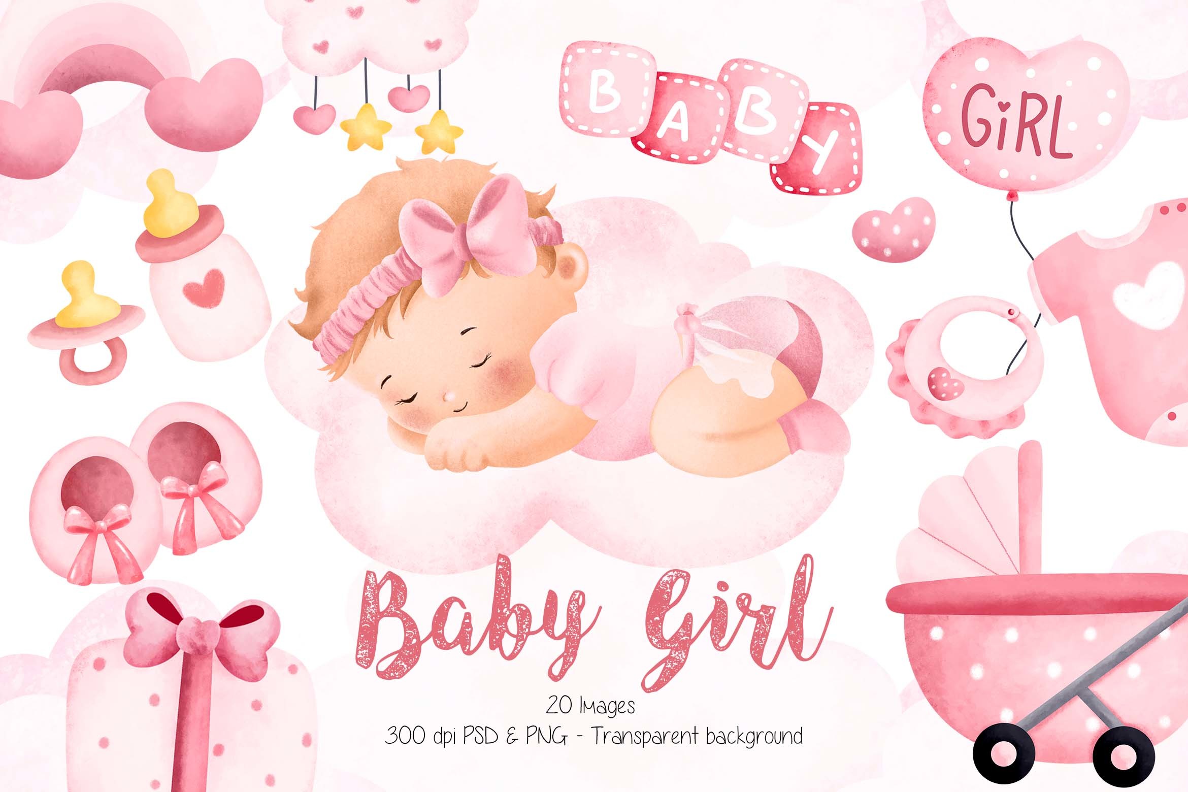 Watercolor Baby Girl Clipart - photo 1