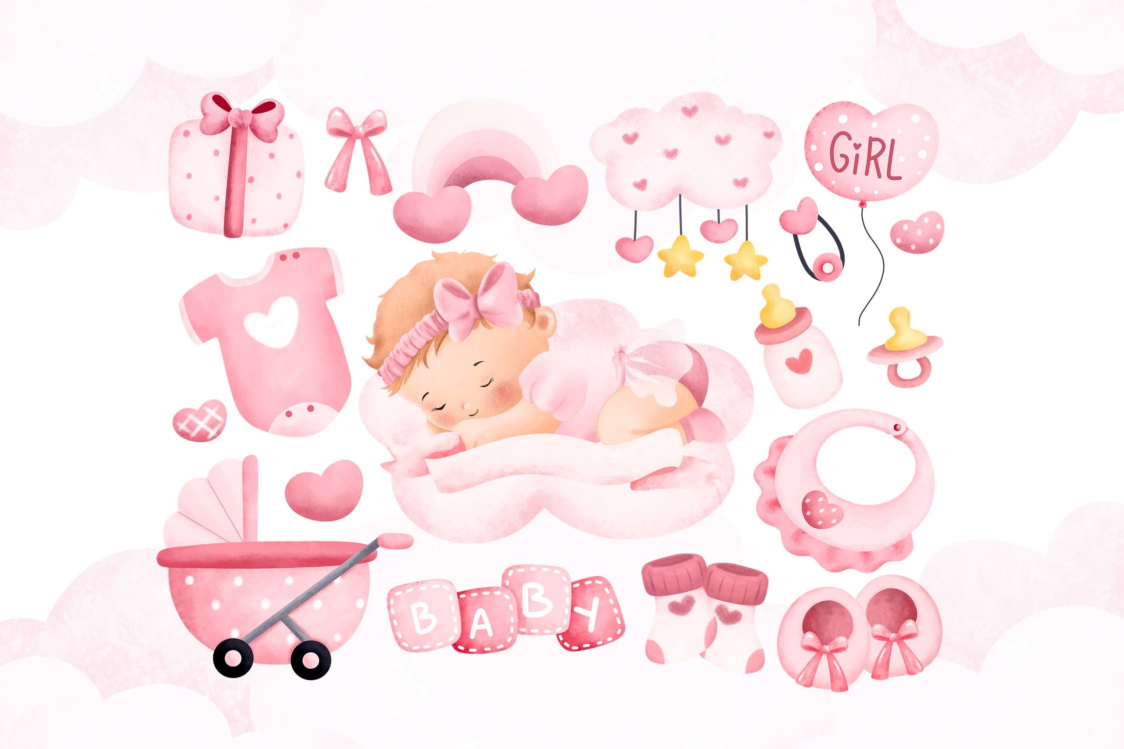 Watercolor Baby Girl Clipart - photo 2