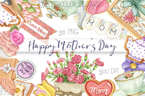 Watercolor Mothers Day Sweets Clipart. Illustration Illustrations Imprimables Par KaleArtCreative