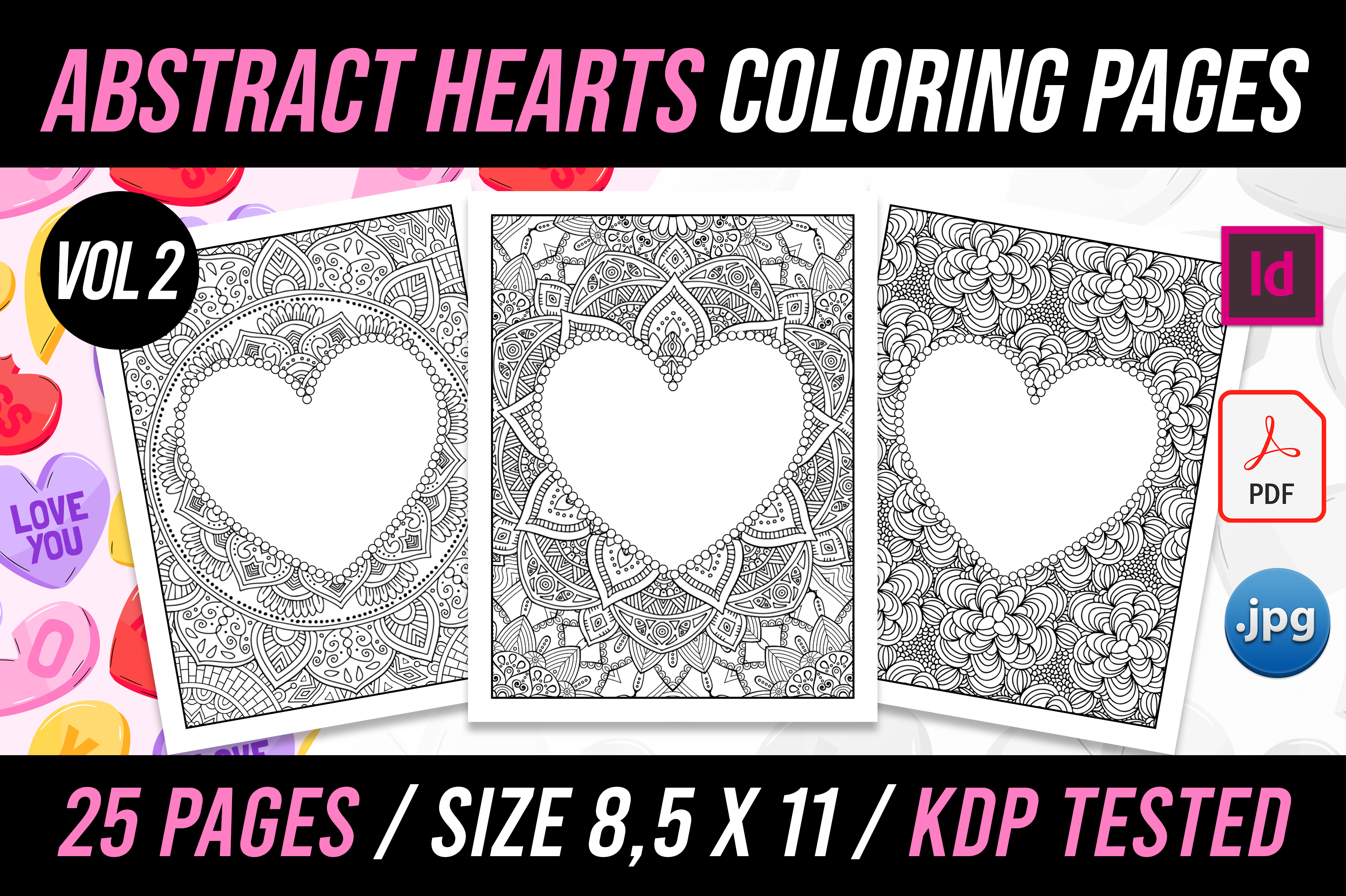 Abstract Hearts Coloring Page