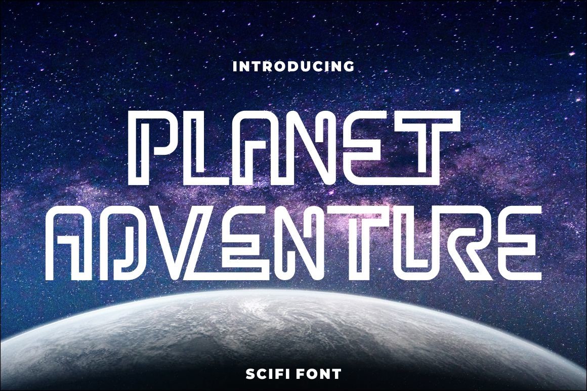 Planet Adventure font preview, adventurous display font for travel brochure titles
