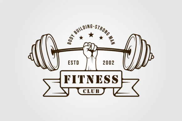 Hand Fist and Barbell Logo Vector Line