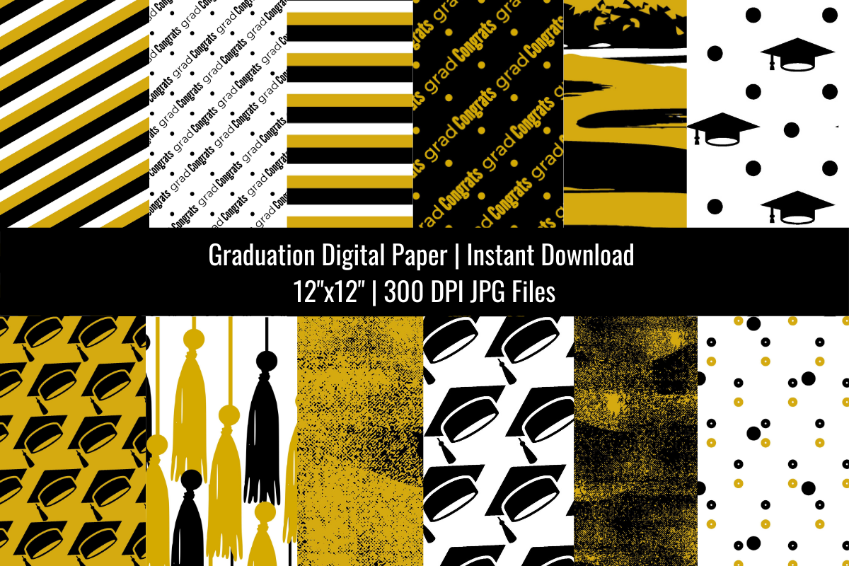Graduation Digital Paper Black and Gold Graphic by tksdesignspace ...