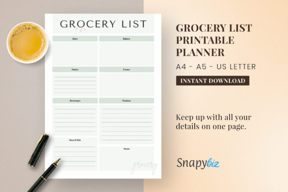Healthy Grocery List Printable Planner