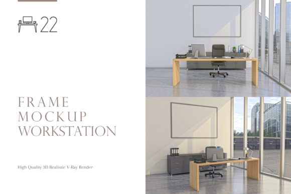 Workstation Frame and Screen Mockup Gráfico Arquitectura Por Microstock