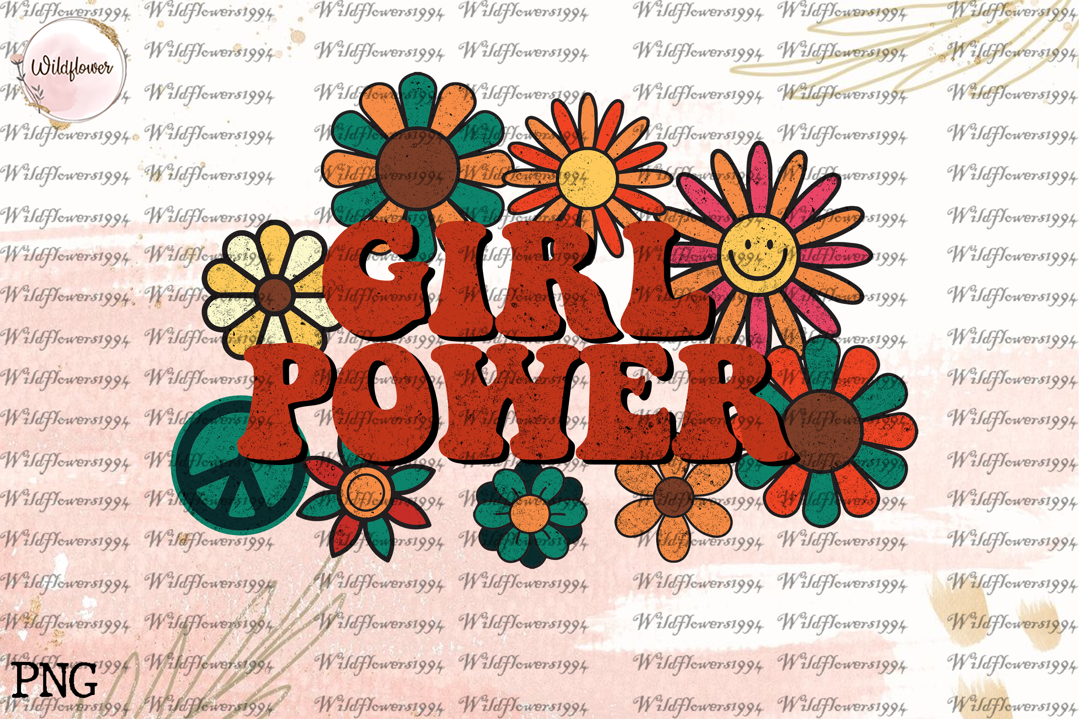 Girl Power, Hippie Style Flowers PNG Graphic by wildflowers1994 ...