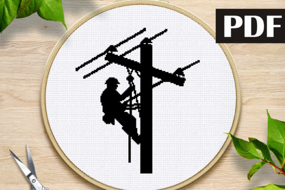 Lineman Electrician Cross Stitch Pattern