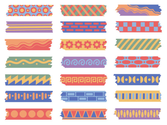 Set of Cute Washi Tape Collection Graphic Illustrations By PurMoon