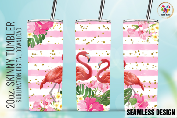 Summer Flamingo 20oz Tumbler Wrap Graphic Print Templates By DigiArtDesign