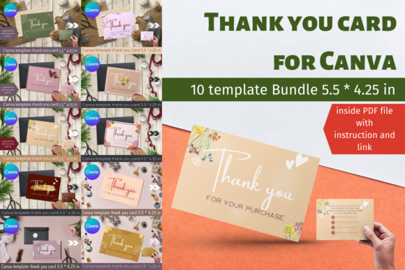 Canva Thank You Card Bundle 10 Template