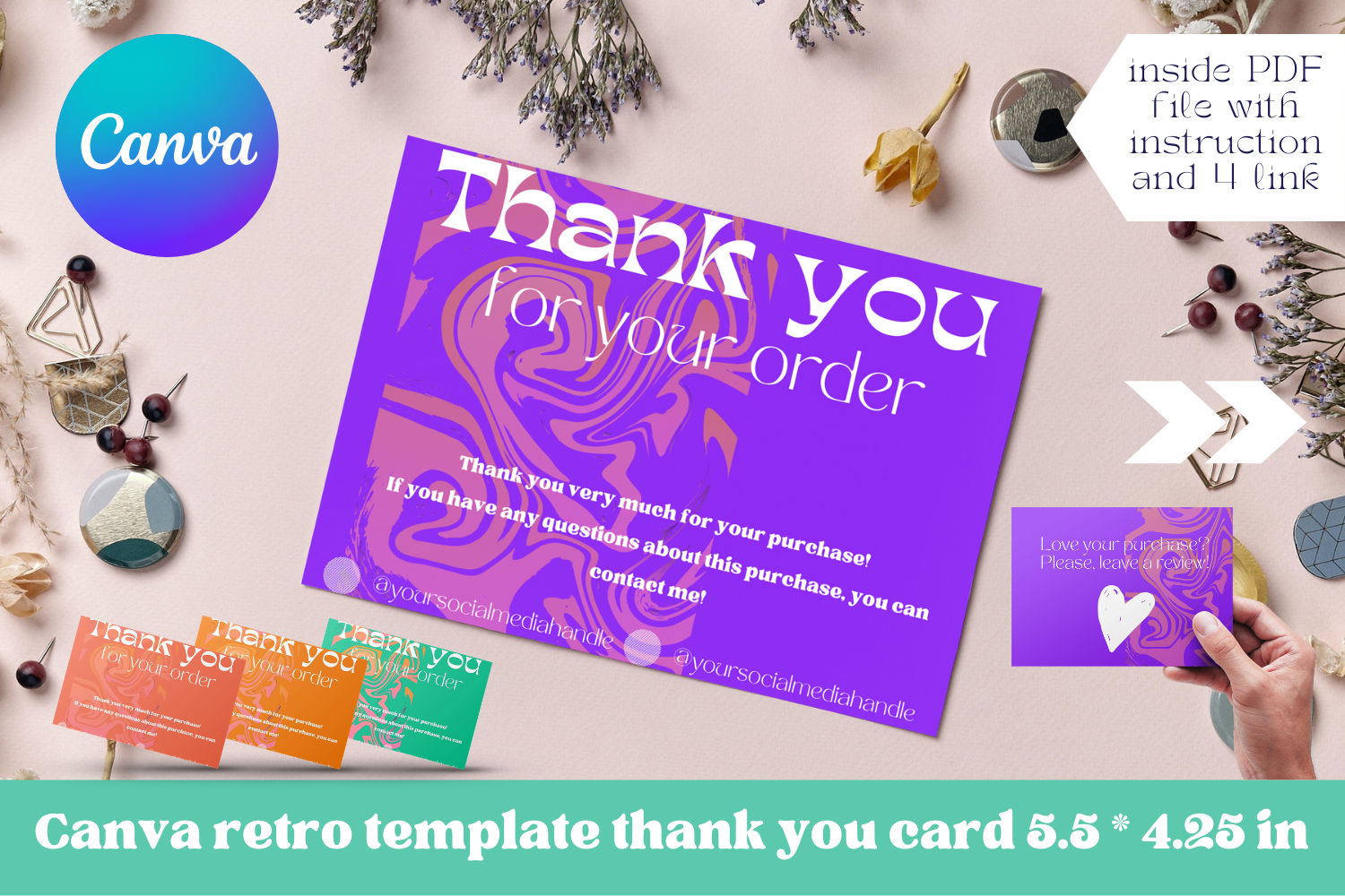 4 Canva Groovy Retro Templates 5.5x4.25