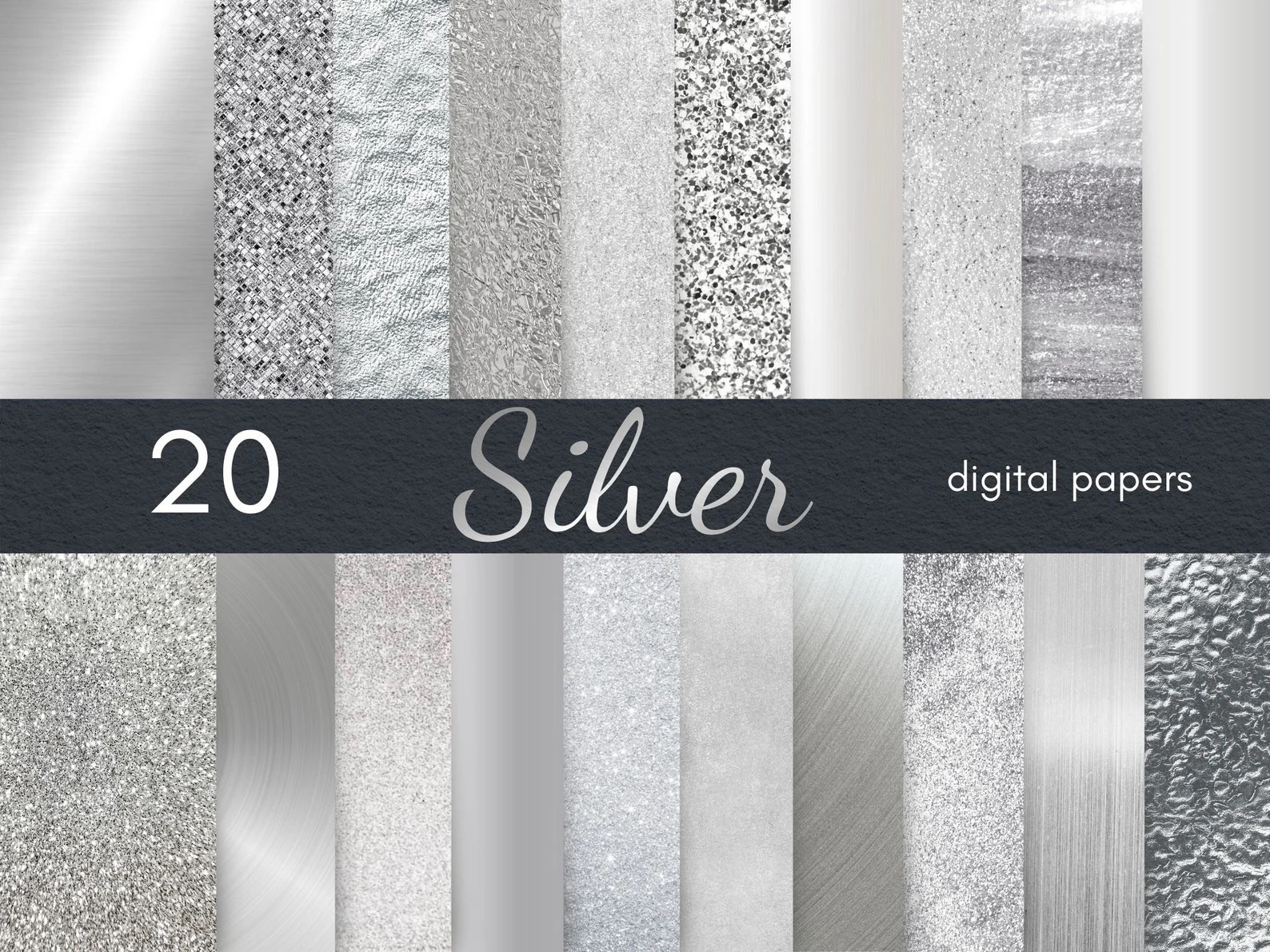 Silver Digital Papers. Metallic Textures