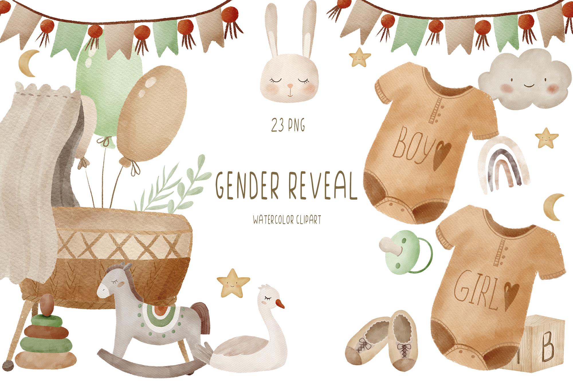 Watercolor Boho Baby Shower Clipart PNG Graphic by SleptArt · Creative ...