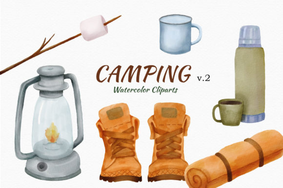 Camping Watercolor Marshmallow Clipart Graphic Illustrations By JoyDigitalDesign by Elena Platova