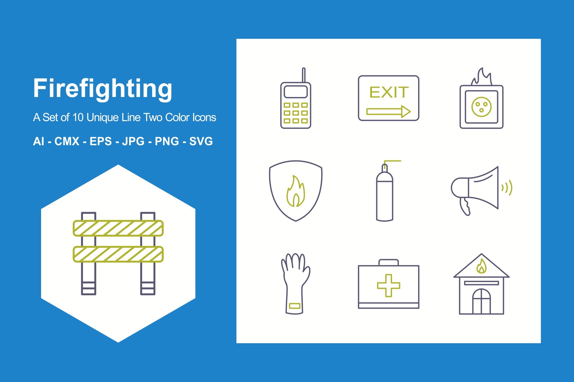 Firefighting Line Two Color Icon Set Graphic by JM Graphics · Creative ...
