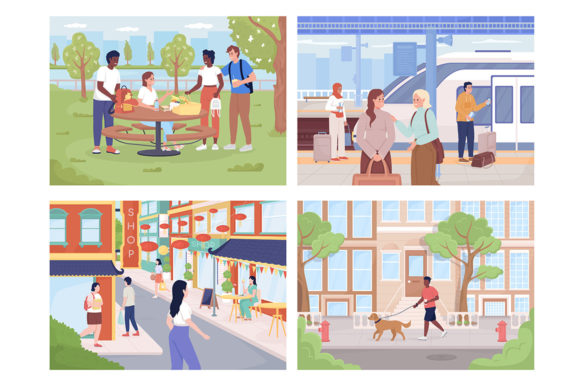 Life in Modern City Illustration Set Afbeelding Afdrukbare Illustraties Door IMG visuals characters
