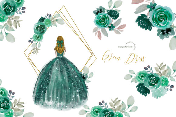Emerald Green Princess Dress Clipart Graphic by SunflowerLove  Creative  Fabrica