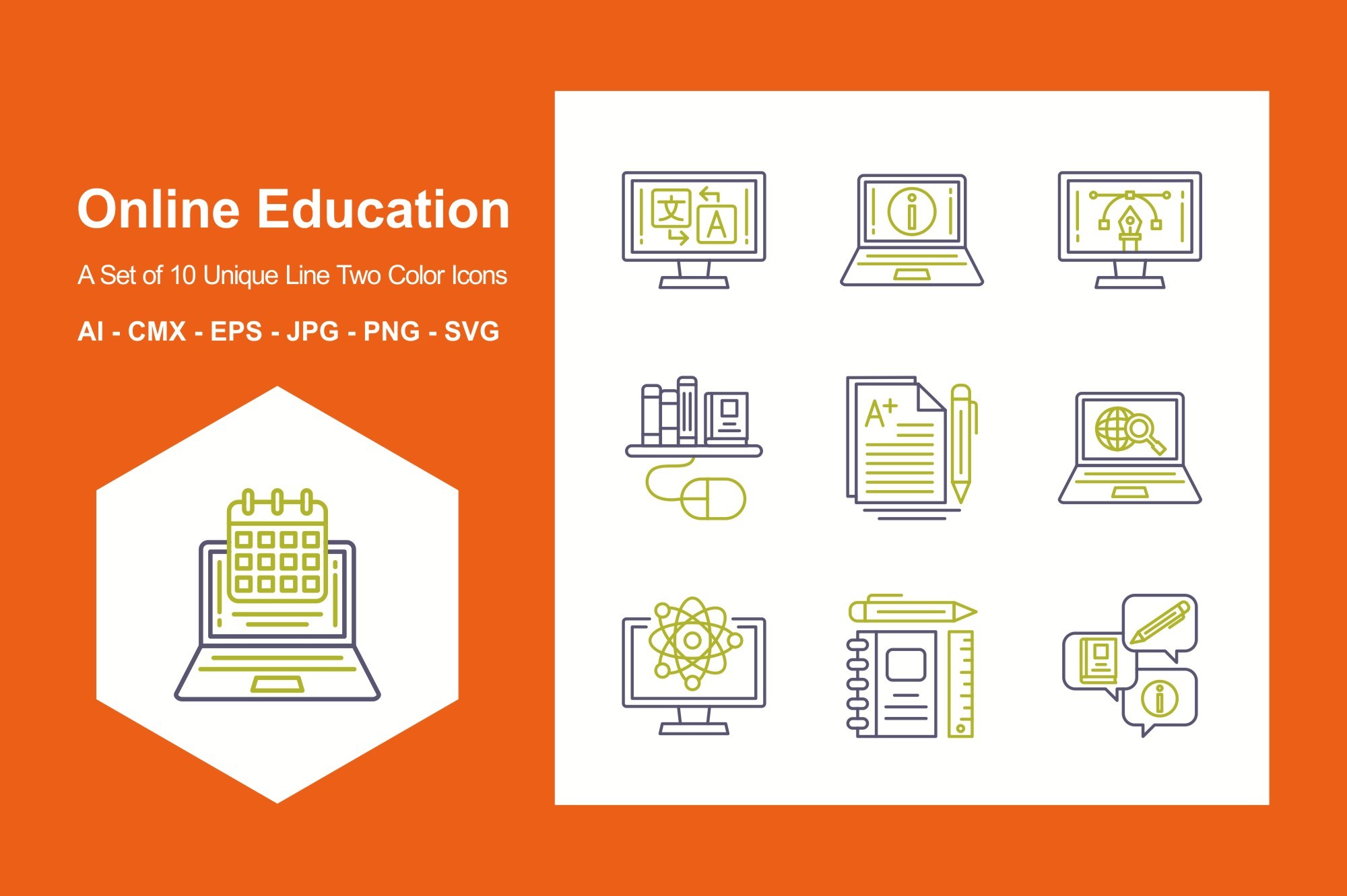 Online Education Line Two Color Icon Set Graphic by JM Graphics ...