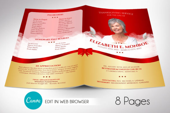 Red Ribbon Funeral Program Canva Templat