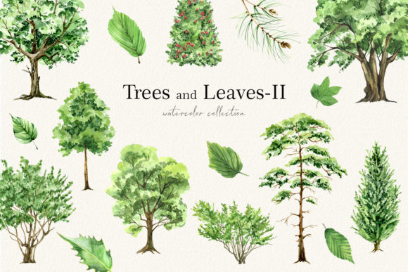 Green Trees and Leaves Clipart