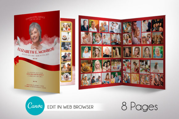 Red Ribbon Tabloid Funeral Program Canva