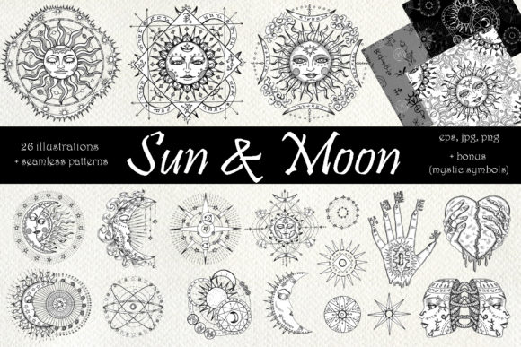 Sun and Moon Gráfico Ilustrações para Impressão Por samiramay