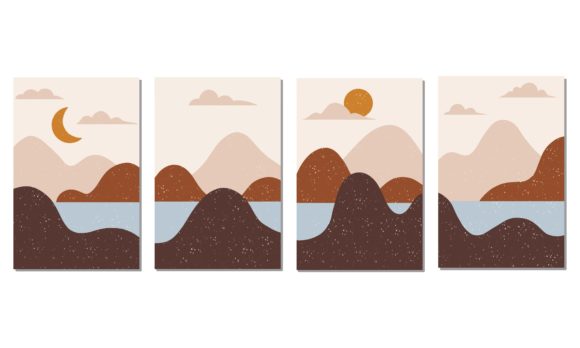 Modern Boho Abstract Landscape Set Graphic Illustrations By PurMoon
